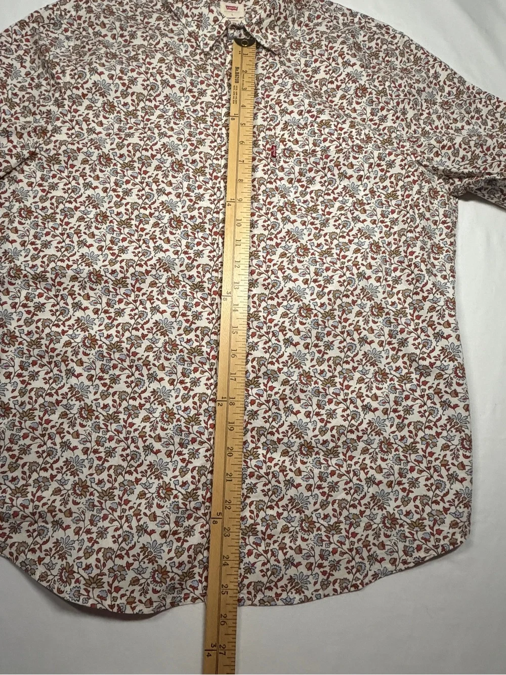 Levi's Men L SS Floral Button-Down Shirt - White with Brown & Red Print